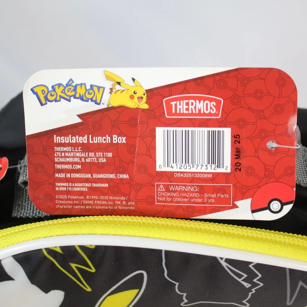 Thermos x Pokémon Pikachu Black & Yellow Dual Pocket Insulated Lunch Bag - NEW